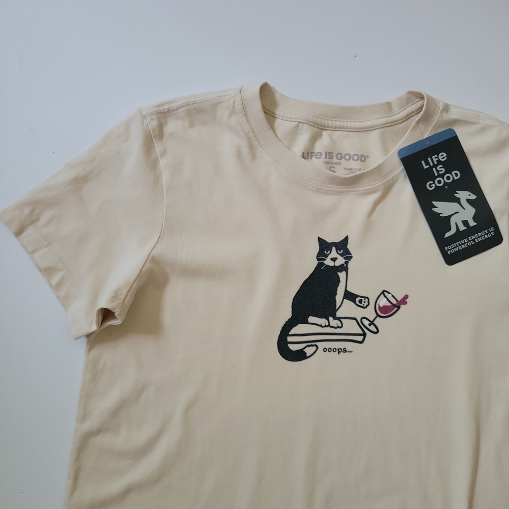 Life Is Good Oops Cat Graphic Crusher Tee Small Short Sleeve Crewneck Girlcore - Picture 3 of 9